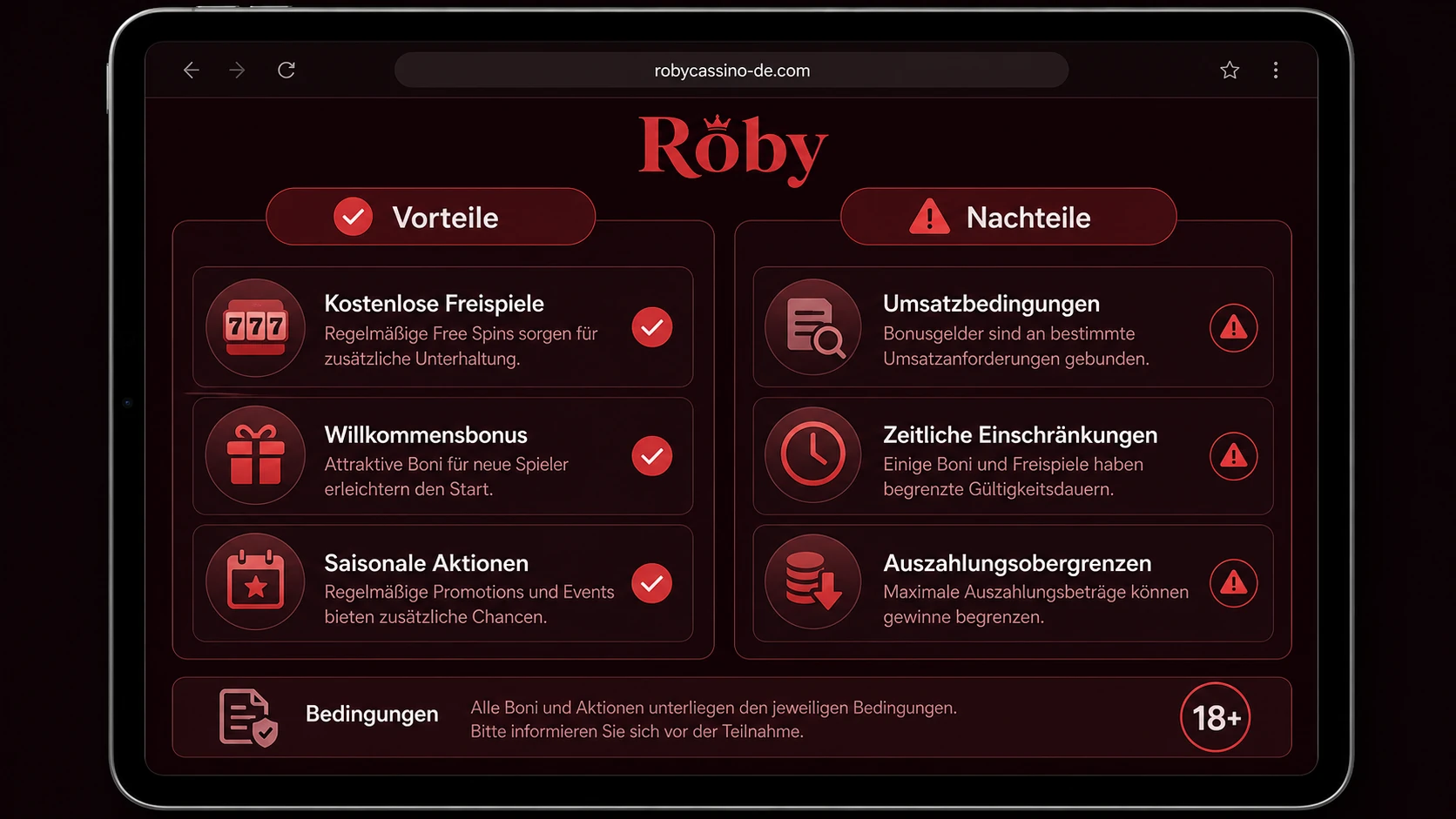 Vorteile und Nachteile des Roby Casino Bonus